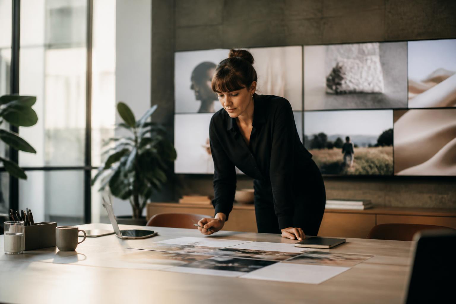 Modern marketing strategy workspace with natural light and clean neutral surfaces.